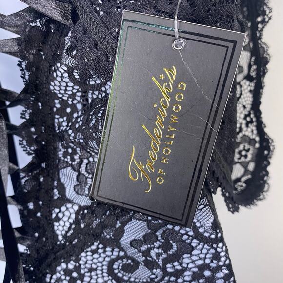FREDERICKS OF HOLLYWOOD Chloe Black Corset Laced Teddy Sz S/M Sheer Lingerie NWT - Picture 3 of 9